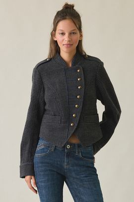 Urban Outfitters Urban Outfitters UO Beverly Wool Blend Asymmetric Band Jacket in Navy, Women's at Urban Outfitters