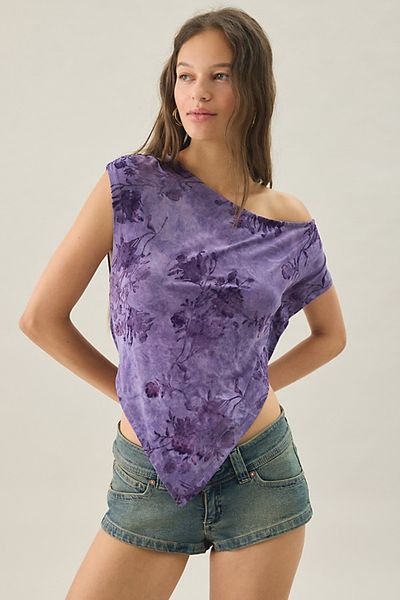Urban Outfitters Urban Outfitters UO Bia Floral Flocked Asymmetric Off-The-Shoulder Poncho Top in Black, Women's at Urban Outfitters