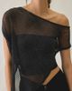Urban Outfitters Urban Outfitters UO Bia Shine Flocked Dot Mesh Asymmetric Off-The-Shoulder Poncho Top in Black, Women's at Urban Outfitters - 3