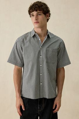 Urban Outfitters Urban Outfitters UO Boxy Poplin Short Sleeve Shirt Top in Black/White Check, Men's at Urban Outfitters