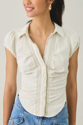 Urban Outfitters Urban Outfitters UO Brynn Textured Puff Sleeve Button-Down Shirt in White, Women's at Urban Outfitters