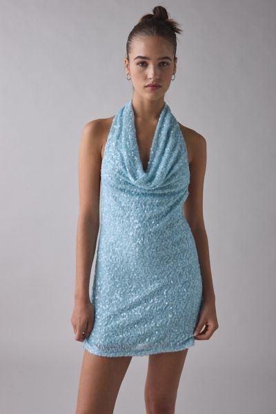 urban outfitters blue sequin dress Kimchi Blue Neely Sequin & Bow Embellished Mini Dress
