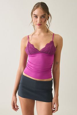 Urban Outfitters Urban Outfitters UO Date Night Lace Trim Cropped Cami in Blue, Women's at Urban Outfitters