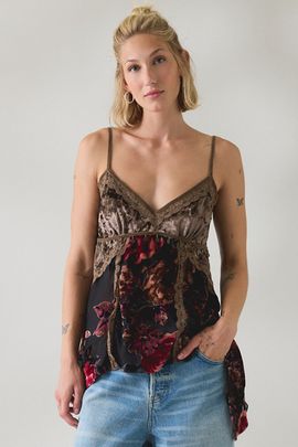 Urban Outfitters Urban Outfitters UO Devore Coin Detail Velvet Hanky Hem Tunic Tank Top in Black, Women's at Urban Outfitters