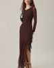 Urban Outfitters Urban Outfitters UO Dusk-To-Dawn Mesh Asymmetric Ruffle High-Low Maxi Dress in Brown, Women's at Urban Outfitters - 1