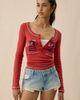 Urban Outfitters Urban Outfitters UO East Coast Applique Graphic Long Sleeve Henley Tee in Red, Women's at Urban Outfitters - 1