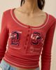 Urban Outfitters Urban Outfitters UO East Coast Applique Graphic Long Sleeve Henley Tee in Red, Women's at Urban Outfitters - 3