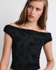 Urban Outfitters Urban Outfitters UO Fia Embellished Flocked Floral Off-The-Shoulder Crop Top in Black, Women's at Urban Outfitters - 2