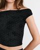 Urban Outfitters Urban Outfitters UO Fia Embellished Flocked Floral Off-The-Shoulder Crop Top in Black, Women's at Urban Outfitters - 4