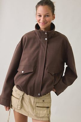 Urban Outfitters Urban Outfitters UO Harper Funnel Neck Bomber Jacket in Blue, Women's at Urban Outfitters