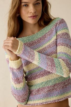 Urban Outfitters Urban Outfitters UO Marina Striped Slub Knit Boatneck Sweater in Yellow, Women's at Urban Outfitters