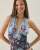 Urban Outfitters Urban Outfitters UO Party For You Mixed Print Plunging Halter Top in Blue, Women's at Urban Outfitters - 1