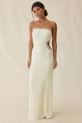 Urban Outfitters Urban Outfitters UO Sea Nymph Asymmetric Cutout Strapless Lace Maxi Dress in Ivory, Women's at Urban Outfitters