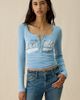 Urban Outfitters Urban Outfitters UO Seattle Applique Graphic Long Sleeve Henley Tee in Sky, Women's at Urban Outfitters - 1