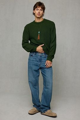Urban Outfitters Urban Outfitters UO Waffle Knit Relaxed Fit Crewneck Sweater in Olive, Men's at Urban Outfitters