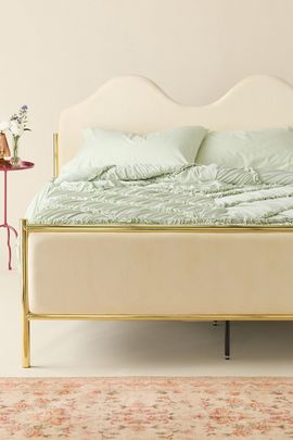 Urban Outfitters Vivan Velvet Metal Plated Platform Bed in Ivory/Gold at Urban Outfitters