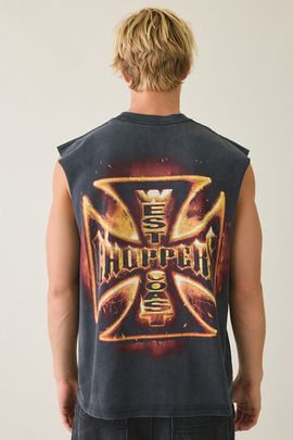 Urban Outfitters West Coast Choppers Graphic Muscle Tee in Washed Black, Men's at Urban Outfitters