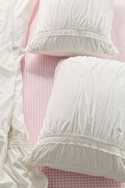 Urban Outfitters Willow Eyelet Ruched Cotton Percale Sham Set in White at Urban Outfitters