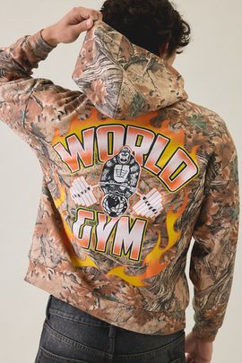 Urban Outfitters World Gym Graphic Camo Zip-Up Hoodie Sweatshirt in Camo, Men's at Urban Outfitters
