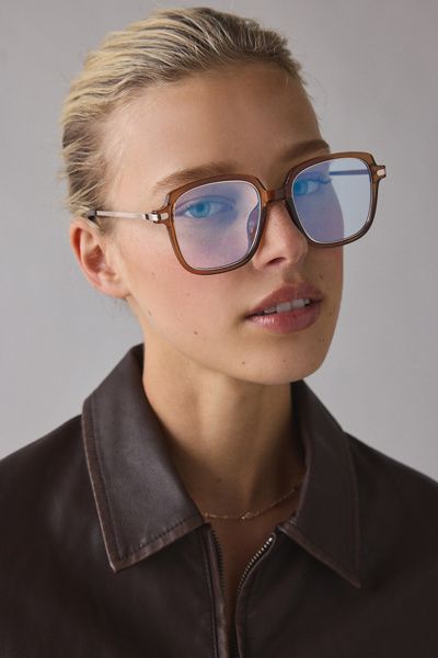 Urban Outfitters Yana Rectangle Blue Light Glasses in Tan, Women's at Urban Outfitters