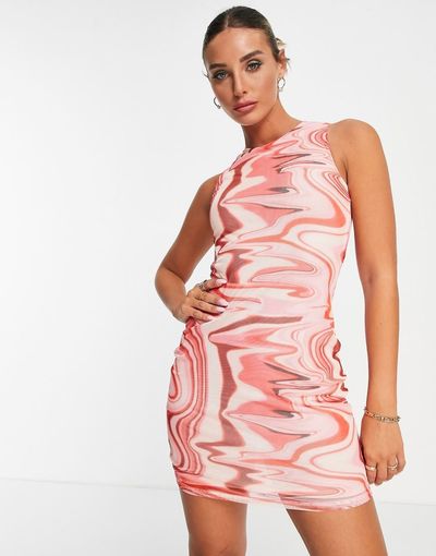 Urban Threads Urban Threads bodycon mini dress in pink marble print-Multi