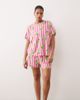 Urban Threads Urban Threads Curve jersey t-shirt and shorts pajama set in pink striped lime print - 1