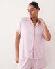 Urban Threads Urban Threads Curve ribbed camp collar shirt and shorts pajama set in pink with red piping - 1