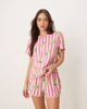 Urban Threads Urban Threads jersey T-shirt and shorts pajama set in pink stripe lime print - 1