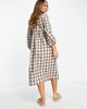 Urban Threads Urban Threads midi smock dress in brown check - 2