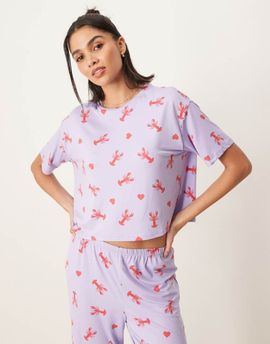 Urban Threads Urban Threads oversized cropped tee with lobster heart print - part of a set-Multi
