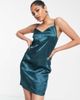 Urban Threads Urban Threads satin mini dress in teal jacquard-Blue - 1