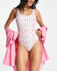 Urban Threads Urban Threads scoop back swimsuit in white and pink plaid - 4