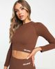Urban Threads Urban Threads seamless long sleeve sports crop top in chocolate brown - 1