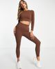 Urban Threads Urban Threads seamless long sleeve sports crop top in chocolate brown - 4