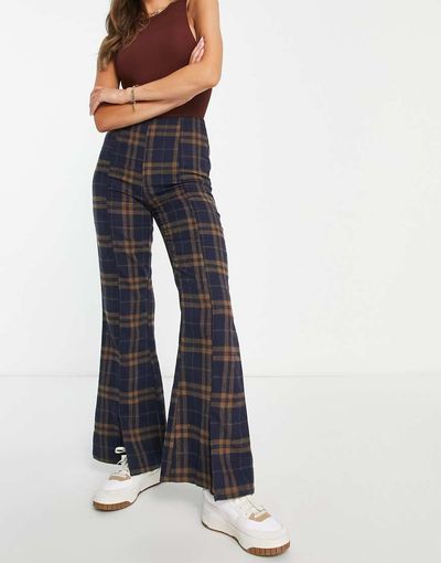 Urban Threads Urban Threads tailored pants in brown check