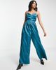 Urban Threads Urban Threads wide leg cami strap satin jumpsuit in teal-Blue - 1