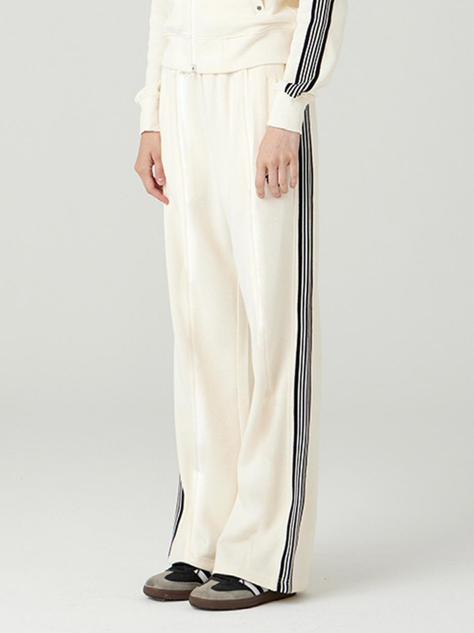 URBANAGE Authentic Semi-bootcut Line Tape Track Pants [Ivory]