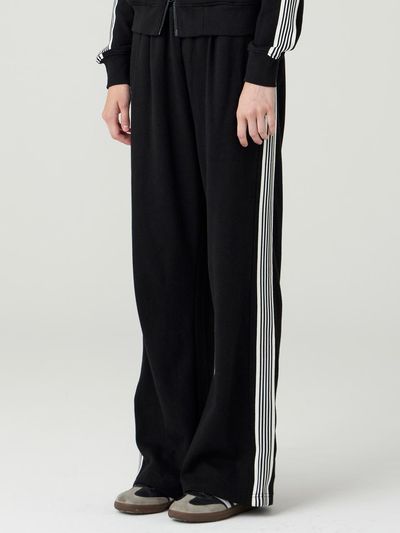 URBANAGE Authentic Semi-Bootcut Line Track Pants [Black]