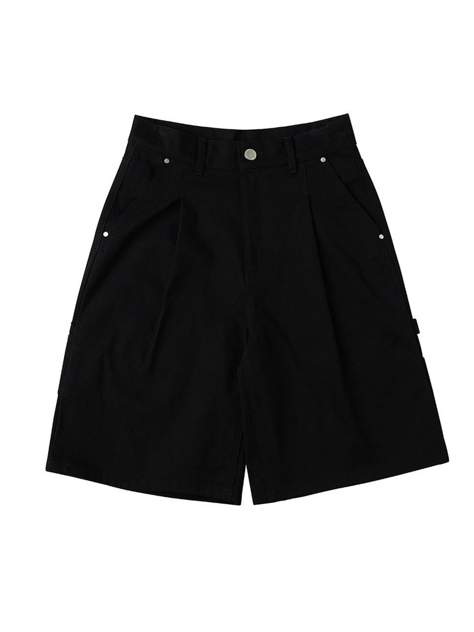 URBANAGE Bermuda Carpenter Cotton Wide Short Pants [Black]