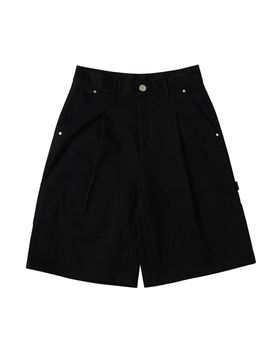 URBANAGE Bermuda Carpenter Cotton Wide Short Pants [Black]