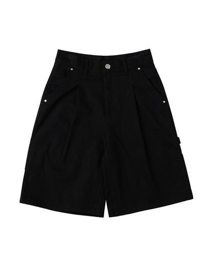 URBANAGE Bermuda Carpenter Cotton Wide Short Pants [Black]