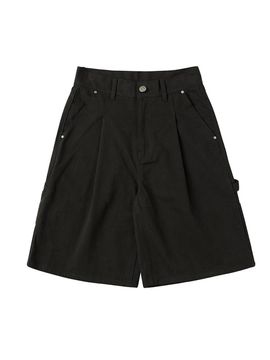 URBANAGE Bermuda Carpenter Cotton Wide Short Pants [Charcoal]