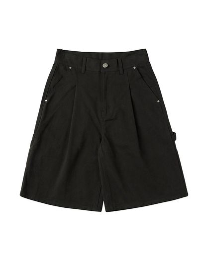URBANAGE Bermuda Carpenter Cotton Wide Short Pants [Charcoal]