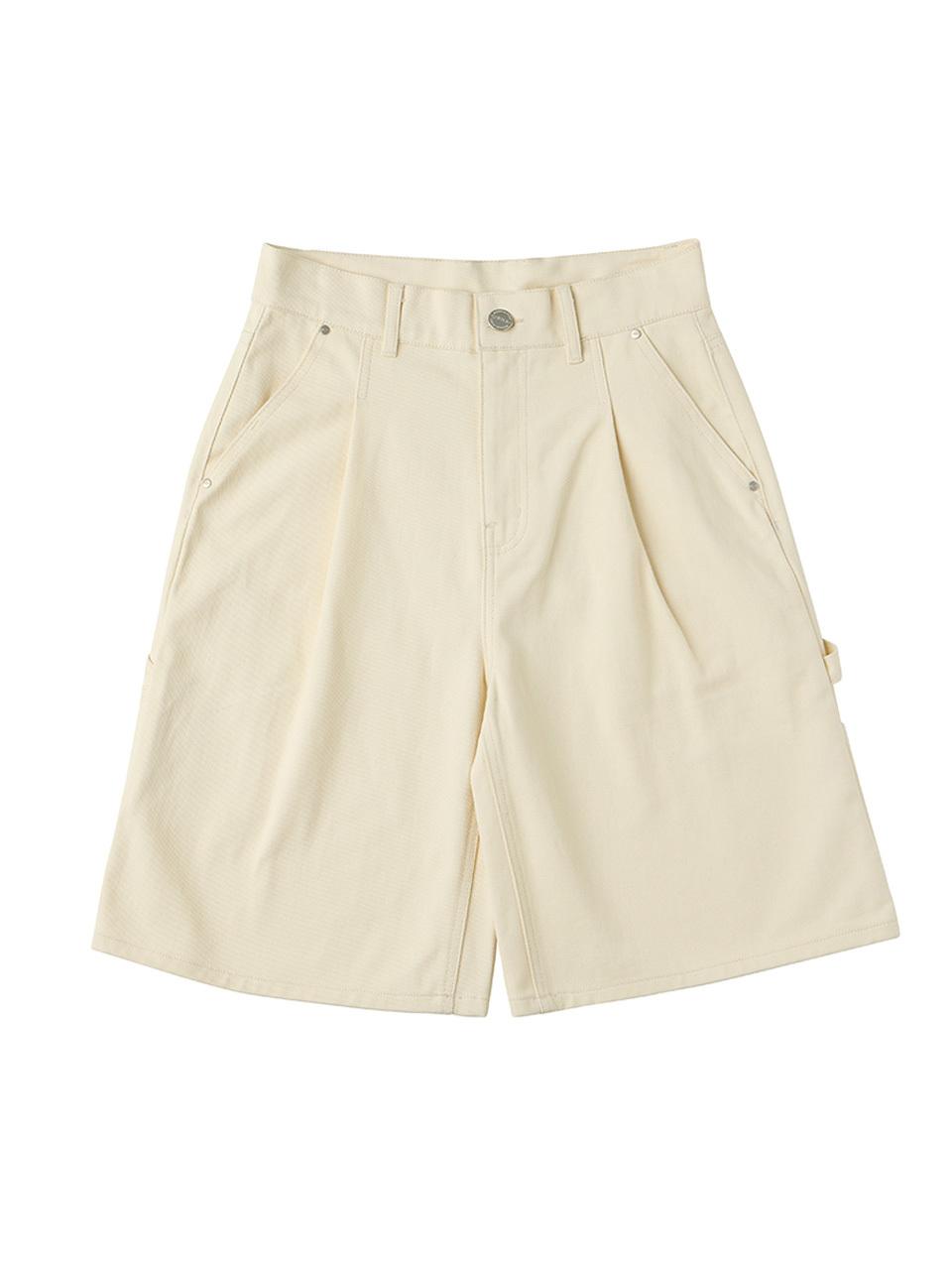 URBANAGE Bermuda Carpenter Cotton Wide Short Pants [Ivory]