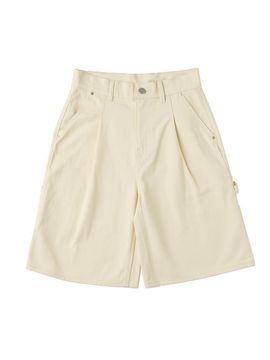 URBANAGE Bermuda Carpenter Cotton Wide Short Pants [Ivory]