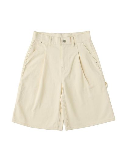 URBANAGE Bermuda Carpenter Cotton Wide Short Pants [Ivory]