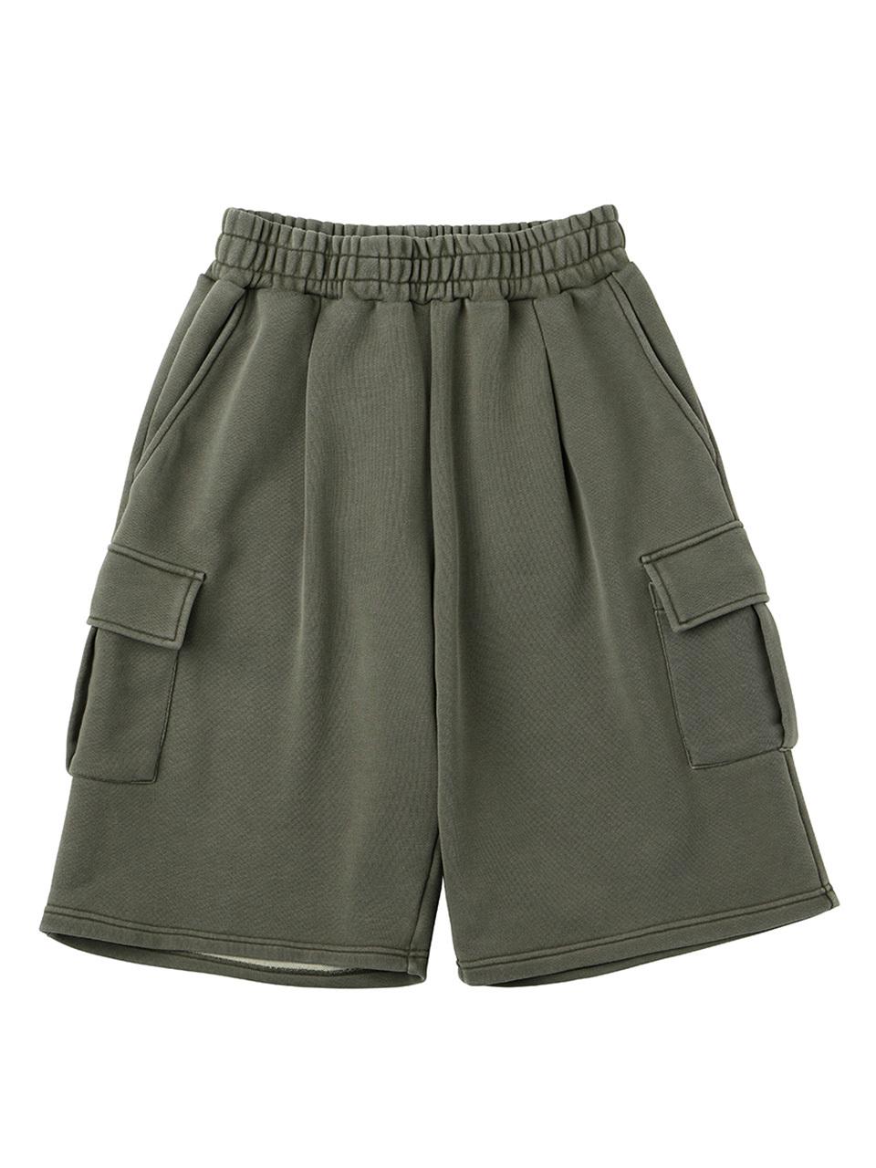 URBANAGE Bermuda Pigment One-Tuck Cargo Sweat Shorts [Khaki]