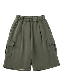 URBANAGE Bermuda Pigment One-Tuck Cargo Sweat Shorts [Khaki]