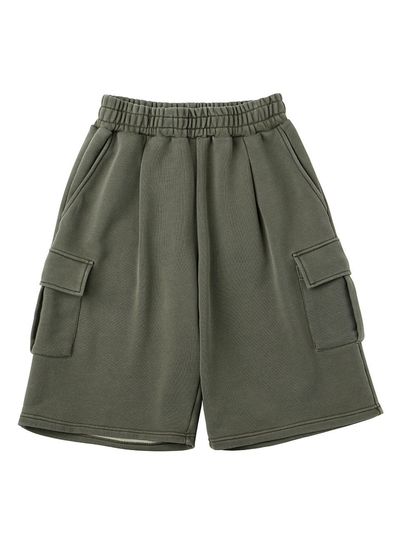 URBANAGE Bermuda Pigment One-Tuck Cargo Sweat Shorts [Khaki]