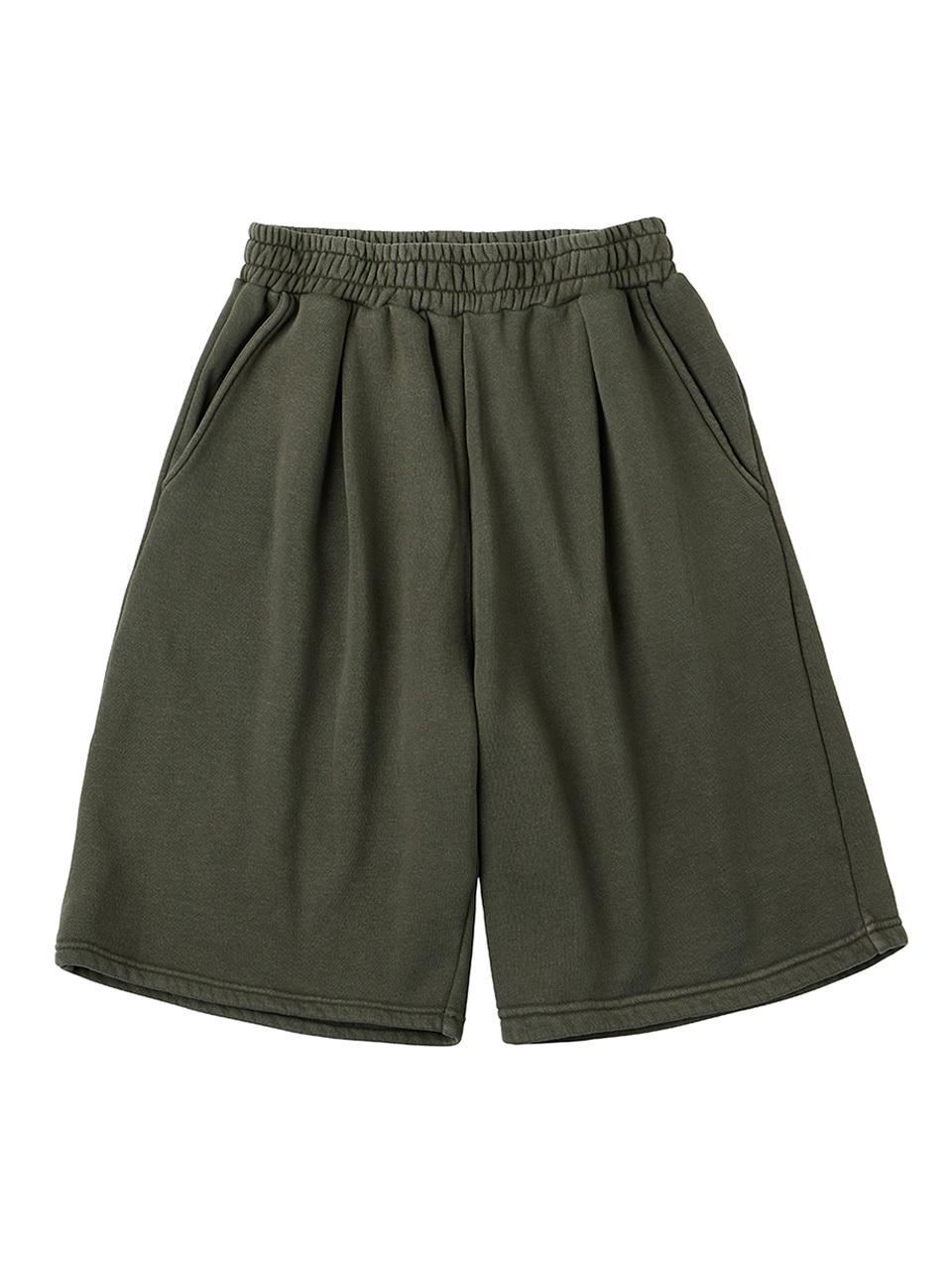 URBANAGE Bermuda Pigment One-Tuck Sweat Shorts [Khaki]